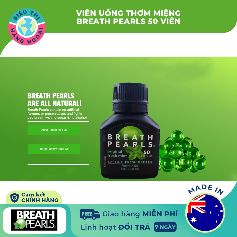 Viên Uống Thơm Miệng Breath Pearls 50 Viên Úc Chính Hãng Khử mùi hôi miệng