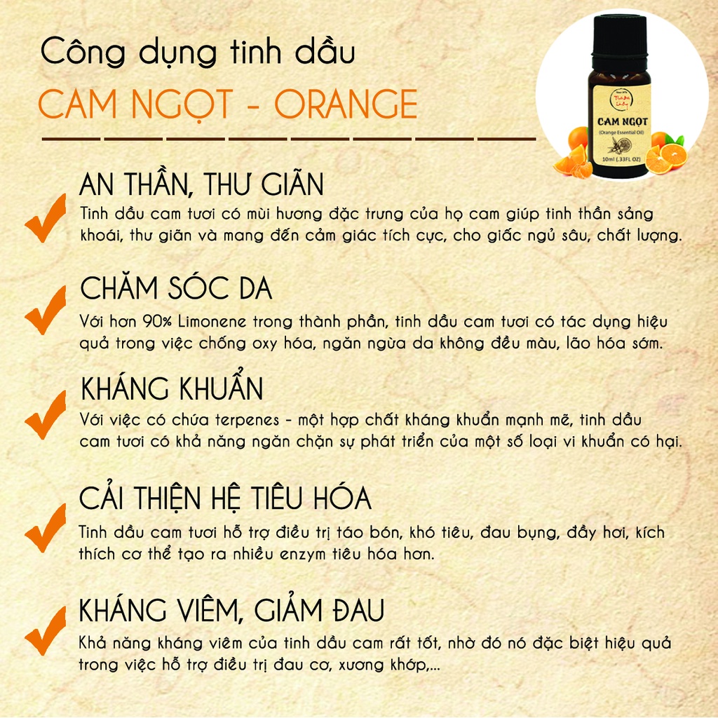 Tinh dầu Cam Ngọt 100ml, cân bằng cảm xúc, thơm phòng, thư giãn, tốt cho tim mạch - Thuốc Bắc Lãn Ông