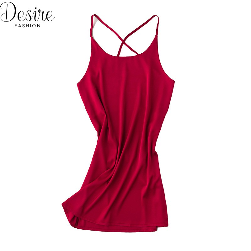 [ Xả hàng lẻ size] Váy ngủ hai dây khoét sâu lưng dây chéo đỏ sang trọng Desire VNN-0094