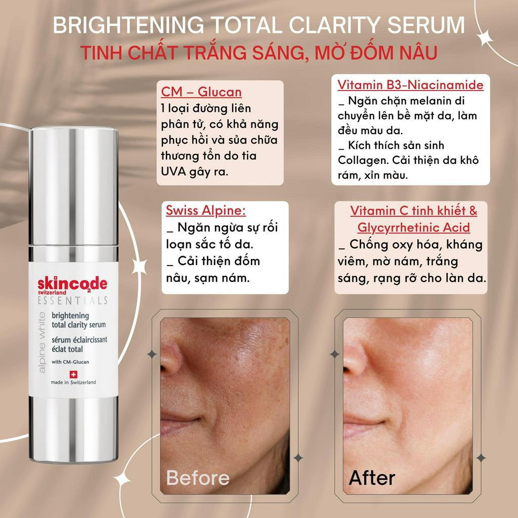 SKINCODE Brightening Total Clarity Serum Tinh Chất Cô Đặc Dưỡng Trắng Sáng Da, Xóa Nám, Tàn Nhang 30ml