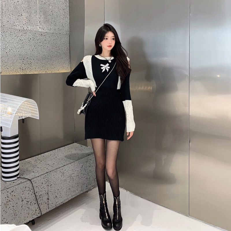 Đầm len Perty mừng năm mới thời trang mùa thu phong cách Hàn Quốc cho nữ