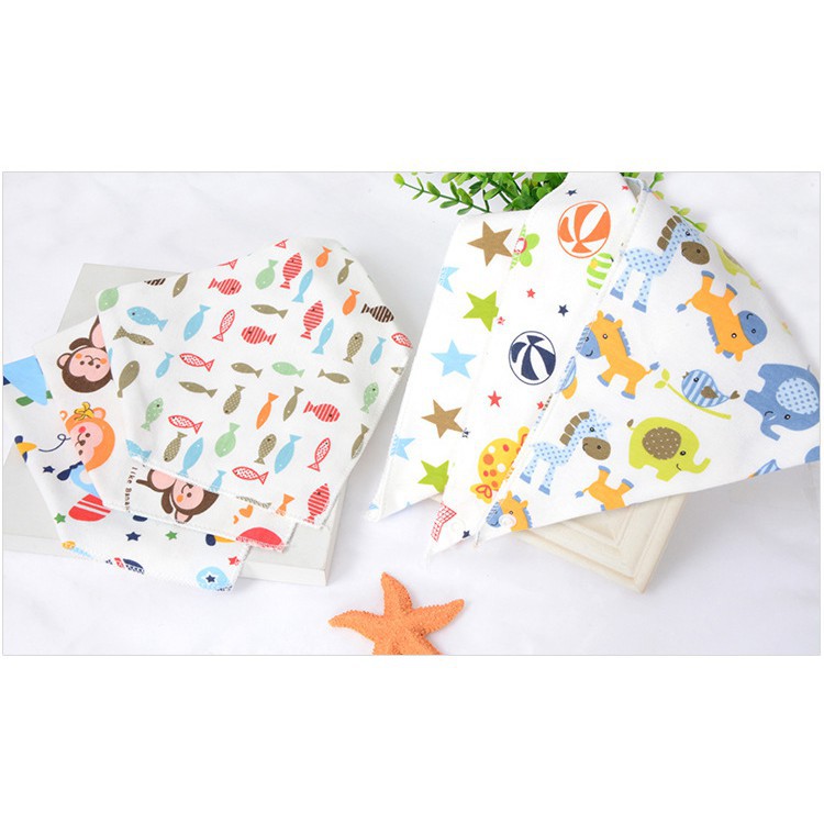 Set 5 Khăn Yếm Tam Giác 100% Cotton Có Cúc Bấm Cho Bé