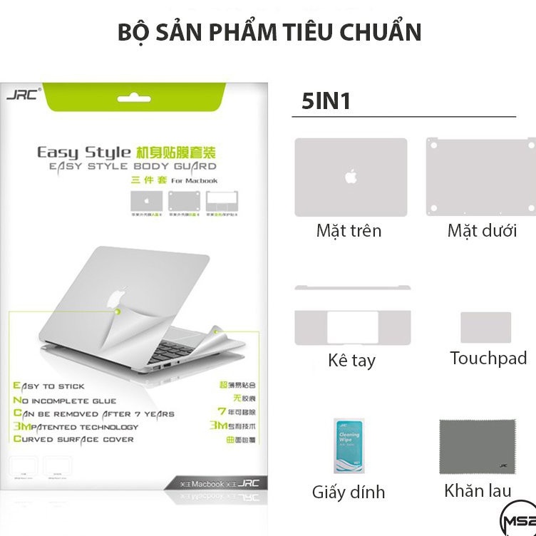 Dán 5in1 Macbook Air, Macbook Pro - Chính hãng JRC (Tặng Phủ Phím Silicon for Macbook)