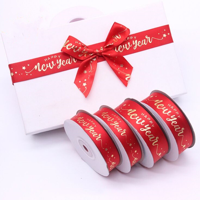 Cuộn dây ruy băng 2cm 25 yard màu đỏ họa tiết sao vàng trang trí quà tặng sinh nhật thời trang