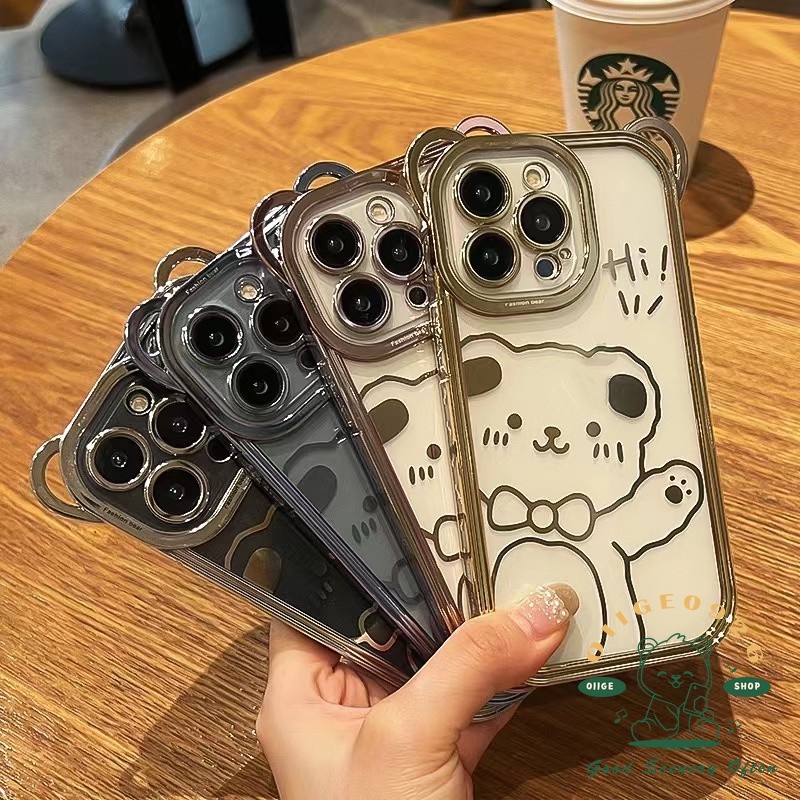 Ốp Điện Thoại Mềm Trong Suốt Mạ Điện Họa Tiết Tai Gấu Cho Iphone 13 12 / 11 Pro Max / Xs Max X 8 7Plus