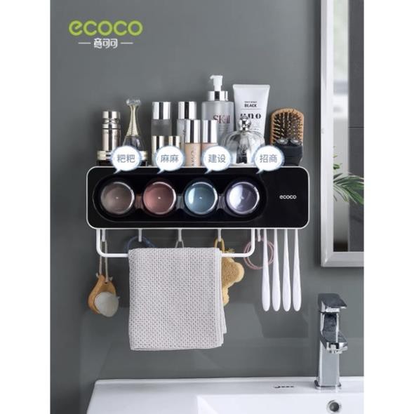 Kệ cắm bàn chải 4 cốc để đồ treo khăn Ecoco không cần khoan tường cao cấp mẫu mới 2021