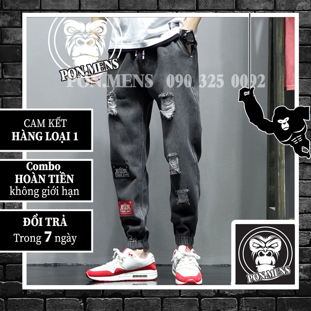 quần jean jogger nam ống chun rách màu đen | BigBuy360 - bigbuy360.vn