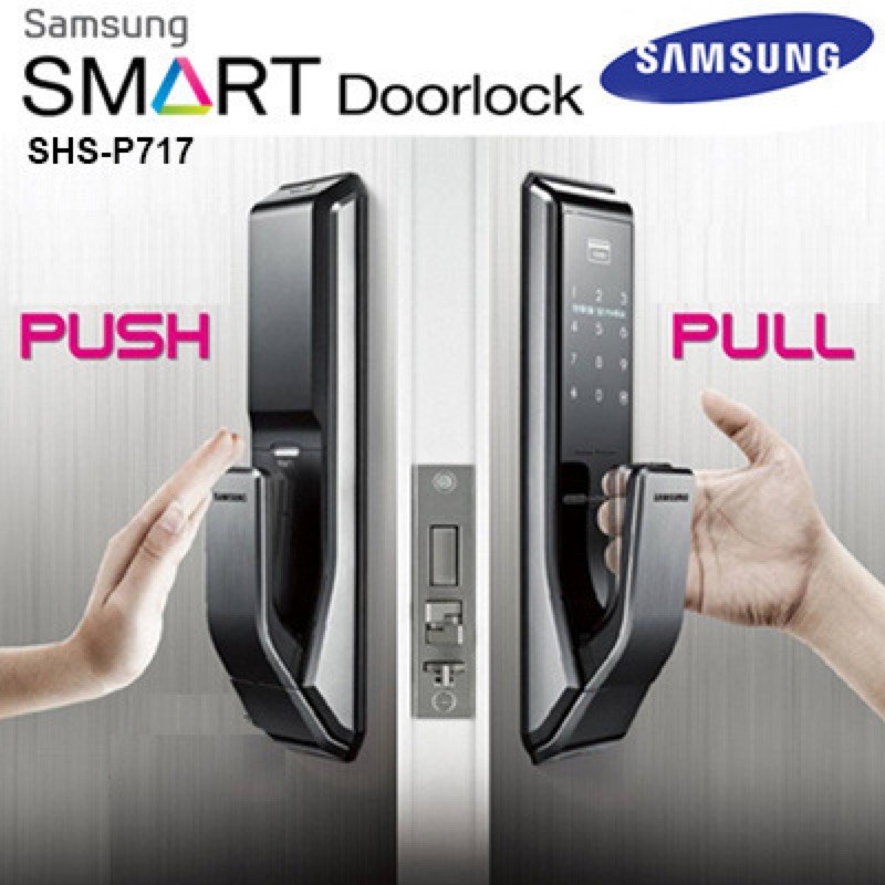 Khoá thông minh Samsung SHS-P717 mở cửa bằng mật mã, Thẻ từ, Key Tag, Chìa khoá - Hàng chính hãng, Made in Korea