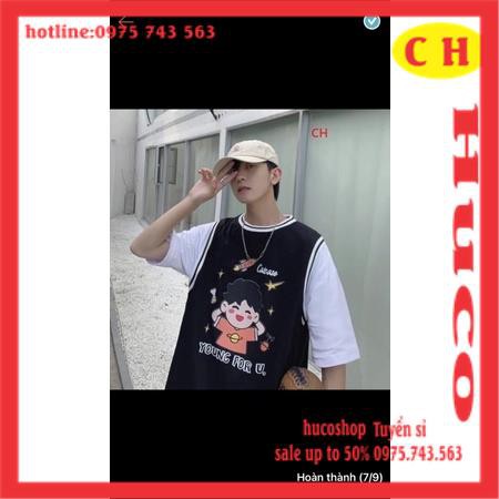 [MÃ HUCOPA011 GIẢM 5000 đơn 299k] áo thun kiểu phối tay hình cậu bé Young chất cotton form rộng nam nữ unisex freesize | BigBuy360 - bigbuy360.vn