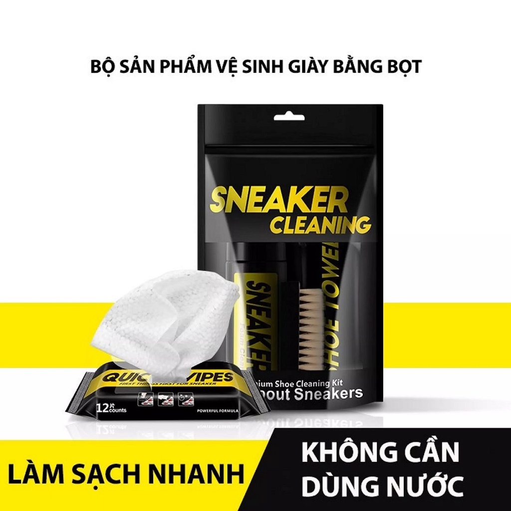 Bộ kit CAO CẤP vệ sinh giày Sneaker Cleaning, bình xịt bọt tuyết giặt giày 4 món kèm bàn chải, khăn lau sạch