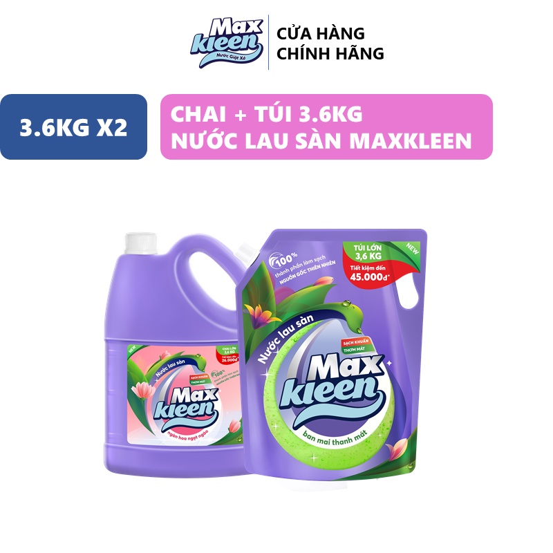 Combo Chai Lau Sàn MaxKleen Ngọt ngào 3.6kg + Túi Lau Sàn Ban mai 3.6kg