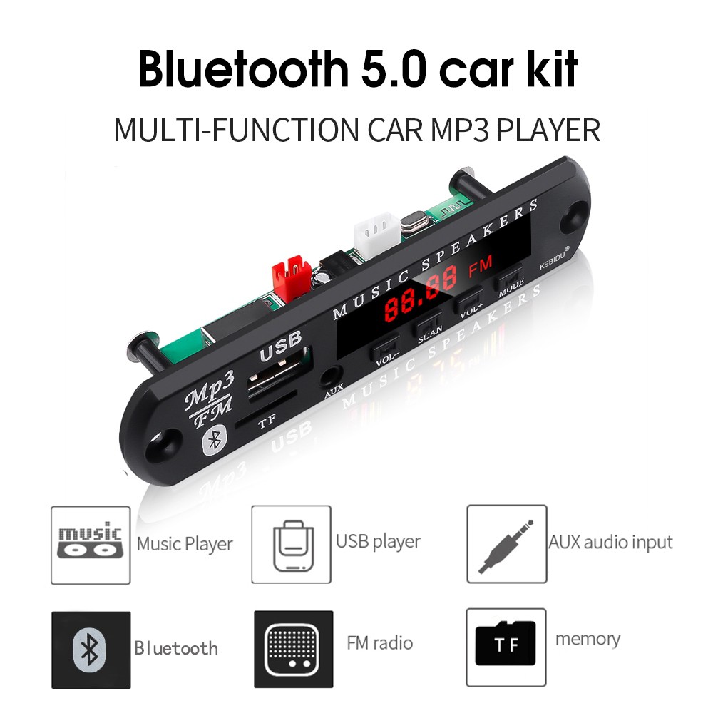 Bộ giải mã âm thanh Bluetooth 5.0 MP3 không dây 12V WMA hỗ trợ cổng USB TF Radio điều khiển từ xa cho xe hơi