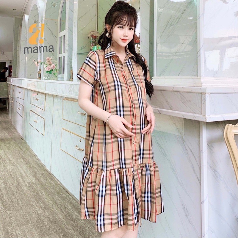 [ Hàng mới về] Váy bầu sơ mi kẻ becbery