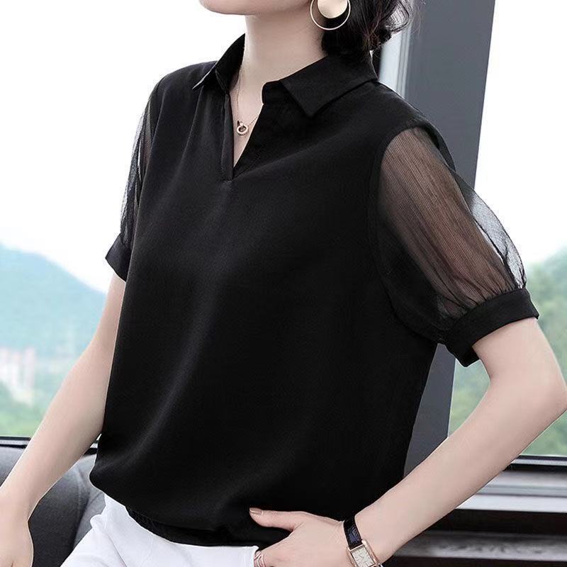 Áo kiểu tay dài cổ chữ V dáng rộng thời trang mùa thu cho phụ nữ trung niên