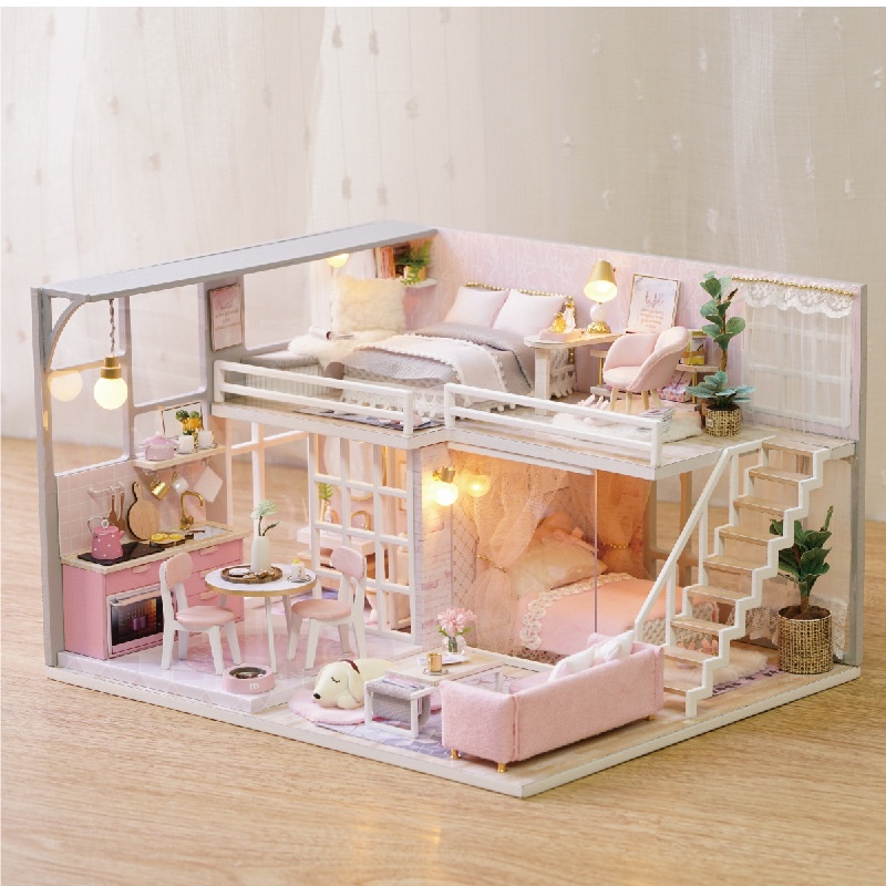 Mô hình nhà búp bê DIY Doll House Miniature_ Girlish Dream _Tặng TẤM CHE BỤI + KEO