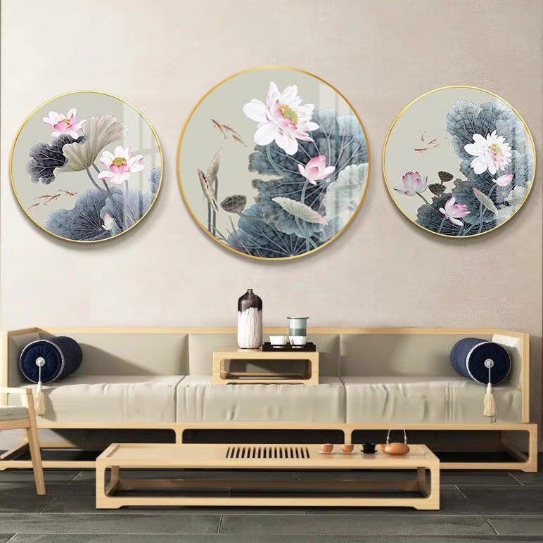 O1 Tranh Tròn Treo Tường Tráng Gương Cao Cấp Hươu Rẻ Quạt Decor phòng khách/ phòng ngủ/ bàn lá rẻ quạt bạch quả cá coi