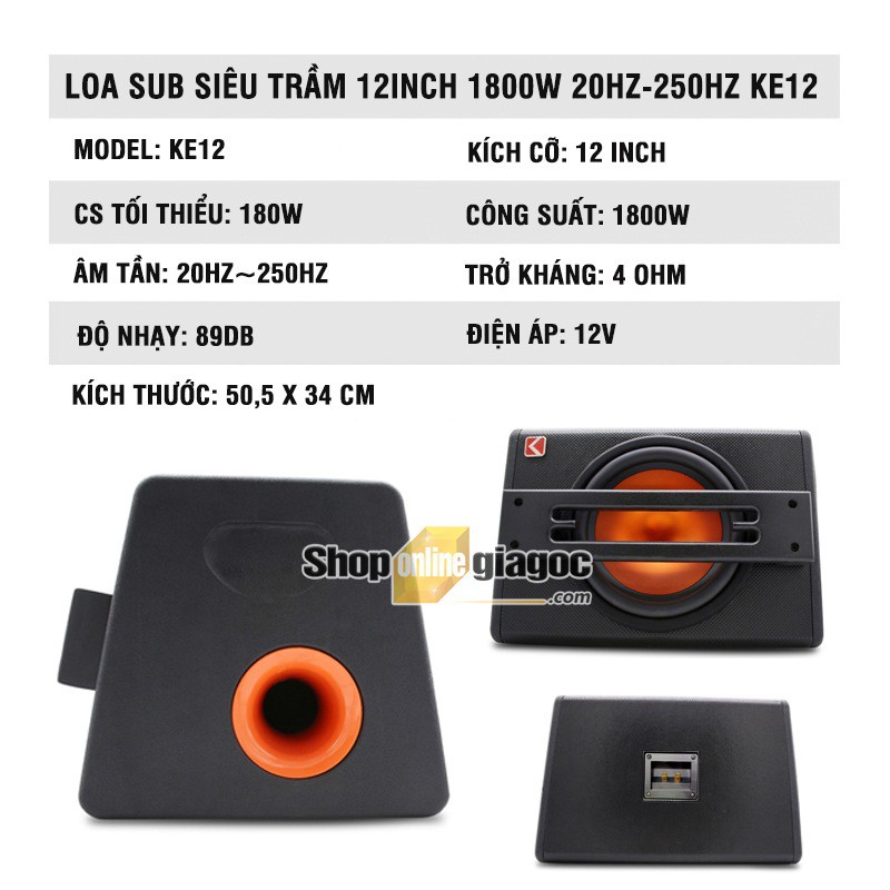 Loa Sub Hơi Siêu Trầm 12 Inch 1800W 20HZ-250HZ KE12