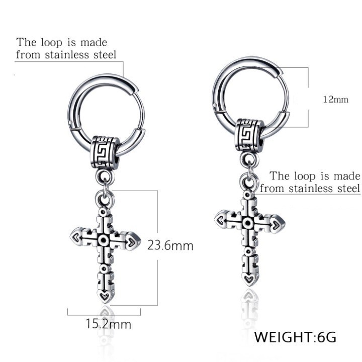 Bông Tai Nam Tòn Ten Thánh Giá Titan Không Đen TT 1705