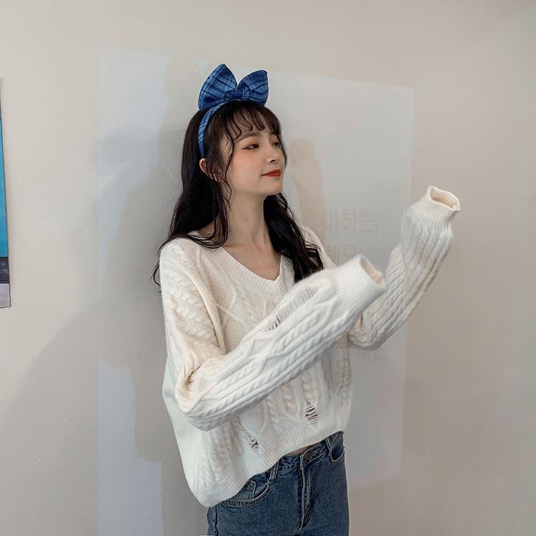 Áo Sweater Dệt Kim Cổ Chữ V Dáng Rộng Màu Kẹo Ngọt Phong Cách Hàn Quốc Mới Cho Nữ