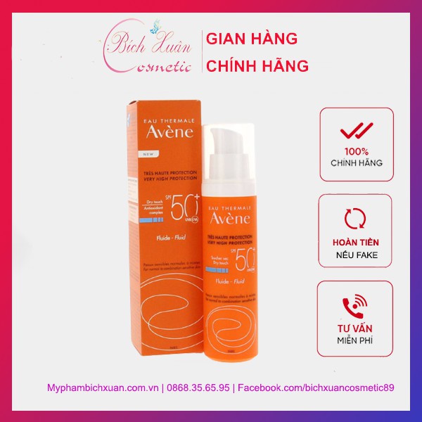 Kem chống nắng Avene Fluid 50ml, kem chống nắng cho da thường, da hỗn hợp, không gây nhờn rít
