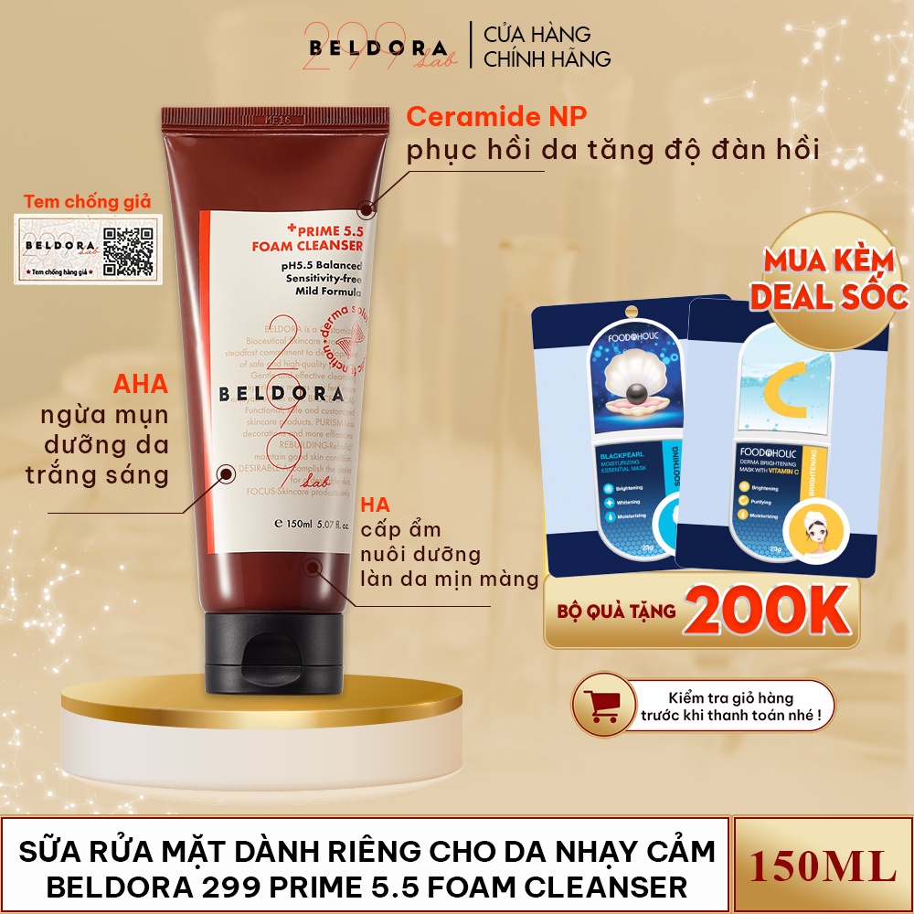 Sữa Rửa Mặt Dành Riêng Cho Da Nhạy Cảm Beldora 299 Prime 5.5 Foam Cleanser 150ml