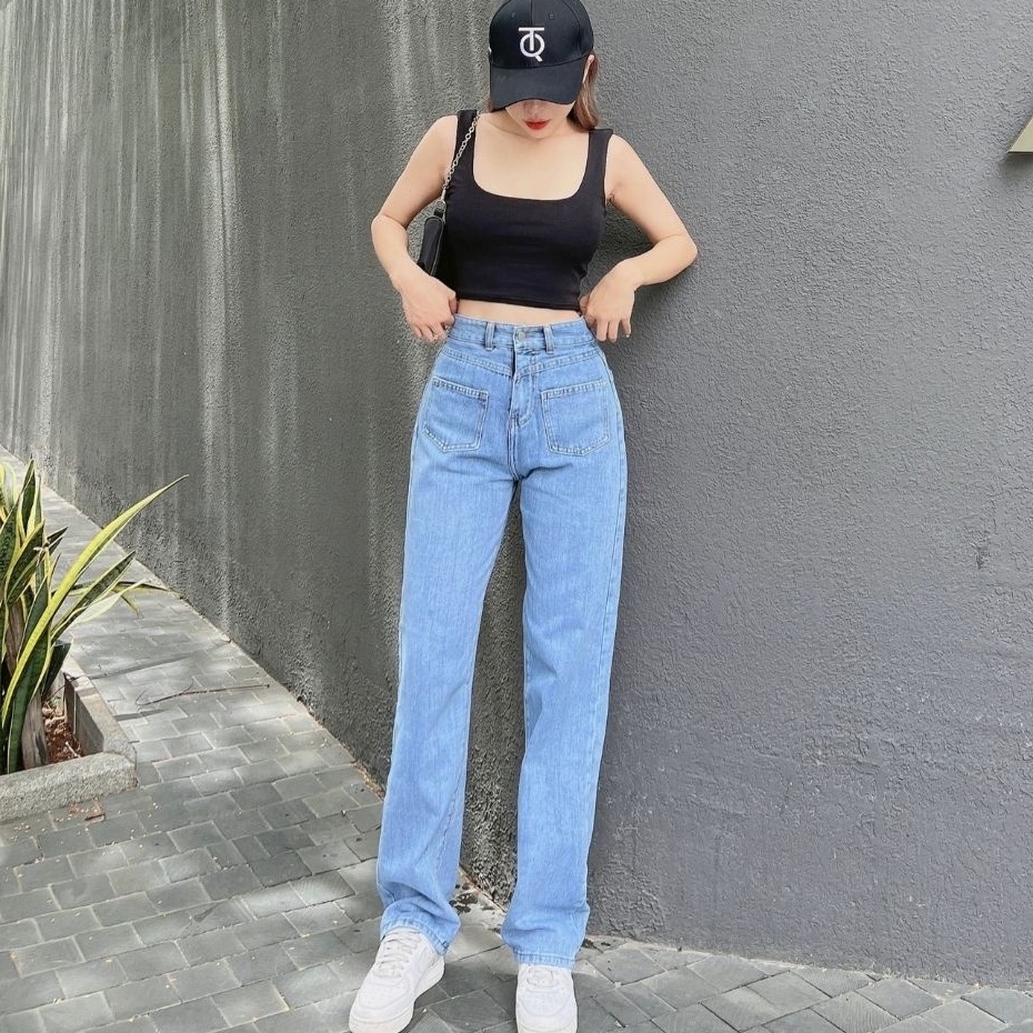 Quần Jean Suông Ống Rộng Nữ Lưng Cao 2 Túi Cá Tính Tiqi Jeans B2-232