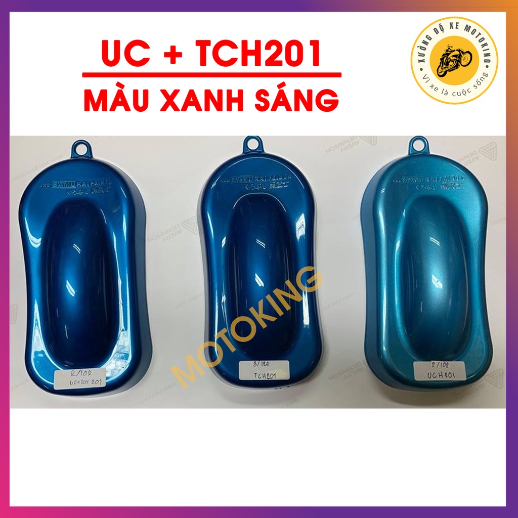 Combo sơn samurai màu hai lớp xanh sáng UC + TCH201 loại 2K chuẩn quy trình độ bền 5 năm gồm 2K04 -TCH201 - UCH201 -2k01