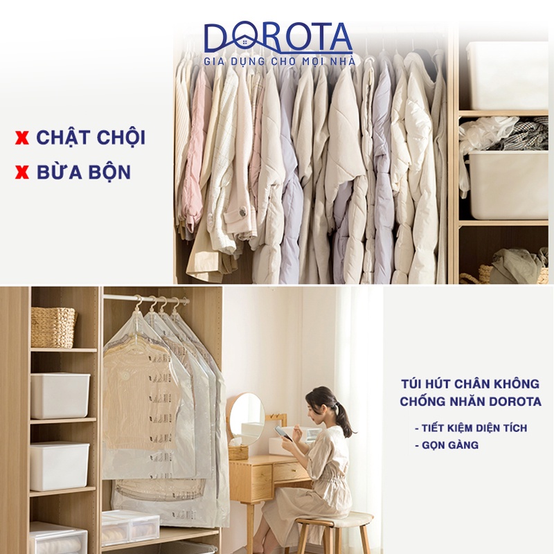 Túi chống nhăn hút chân không DOROTA bảo quản quần áo có móc treo loại to 135x70cm DG135