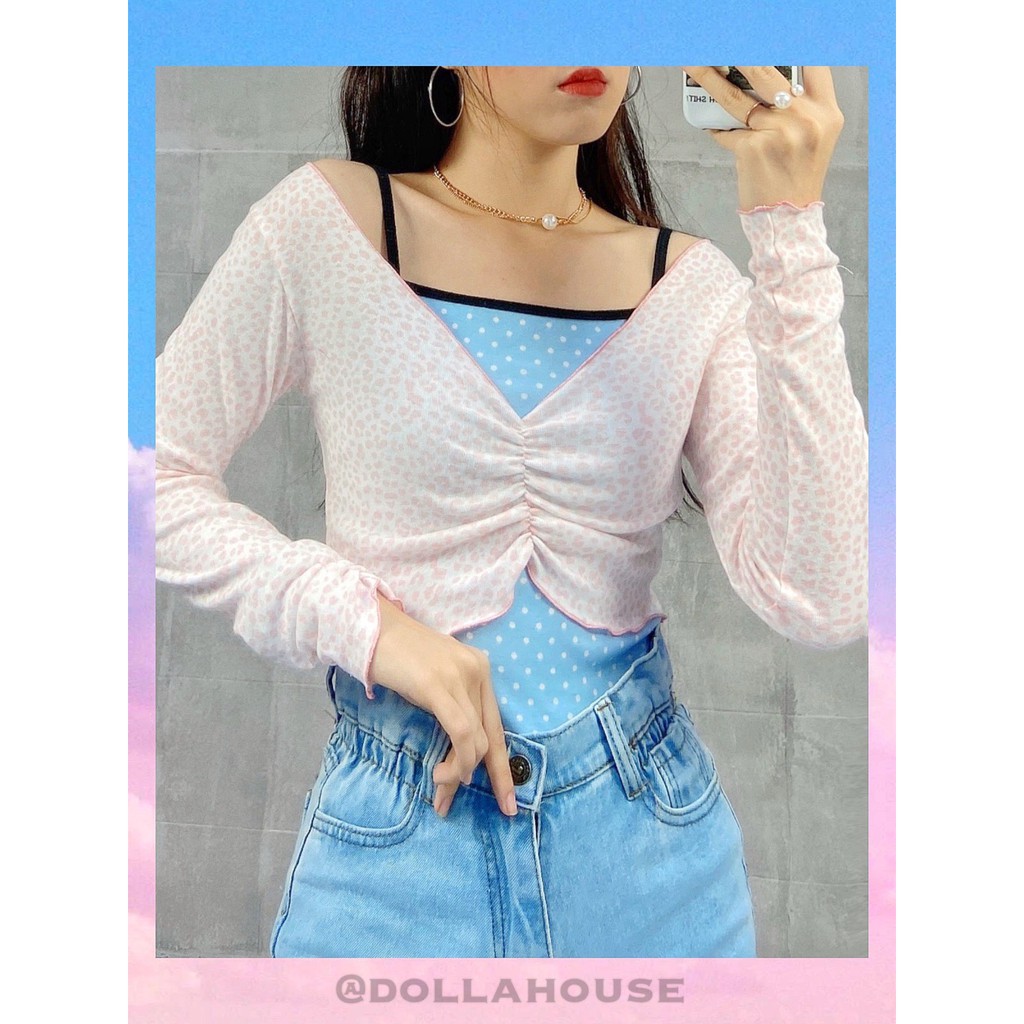Áo croptop dài tay xẻ ngực cổ chữ V Hàn Quốc đẹp | BigBuy360 - bigbuy360.vn