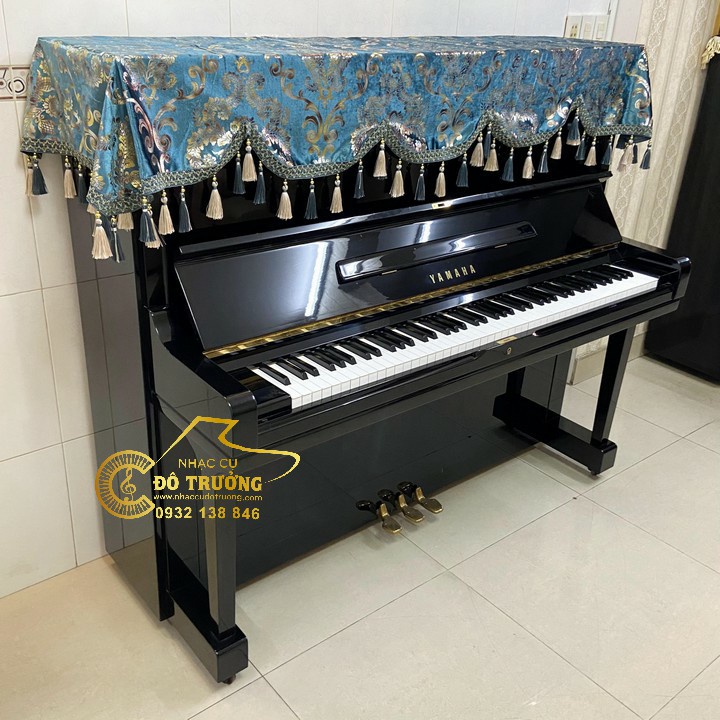 Khăn phủ đàn Piano cơ mẫu xanh phối tua rua chùm cao cấp