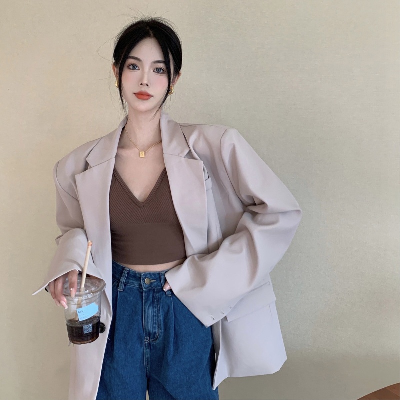 Crop Top Nữ Không Tay Cổ Chữ V Gợi Cảm Với Áo Ngực Gân Liền Mạch