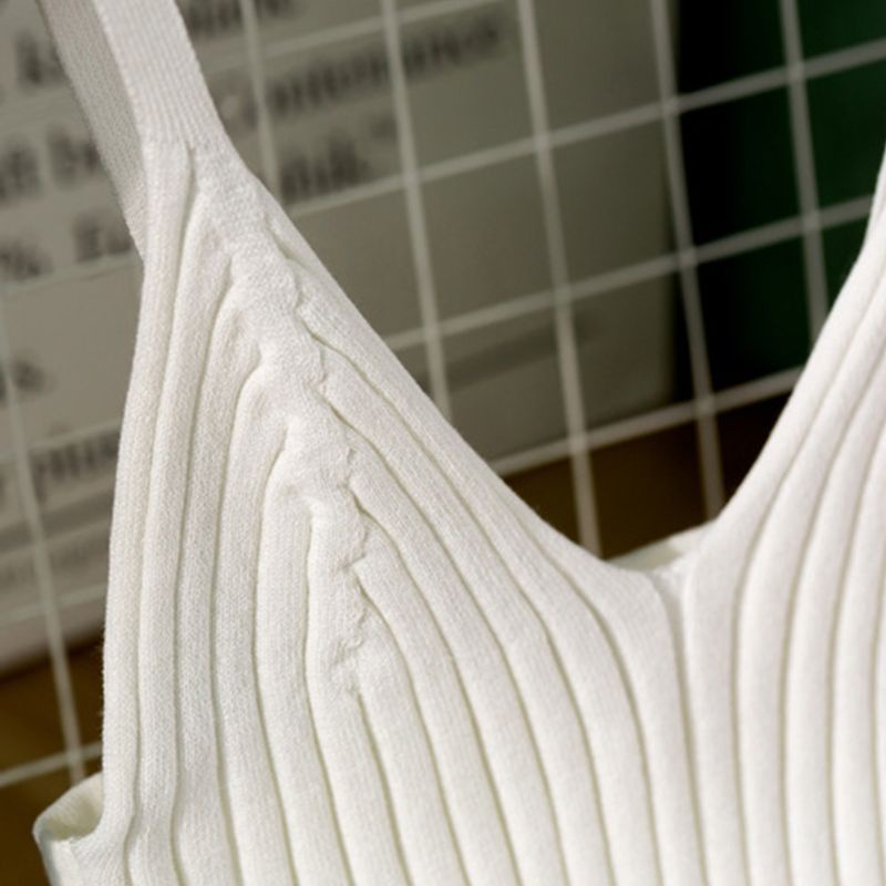 Xiangbao Áo Crop Top Dệt Kim Hai Dây Cổ Chữ V Sâu Màu Trơn Gợi Cảm Cho Nữ