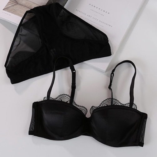Bộ đồ lót W268 nữ cup ngang có gọng mút mỏng nâng ngực tự nhiên phối ren | BigBuy360 - bigbuy360.vn