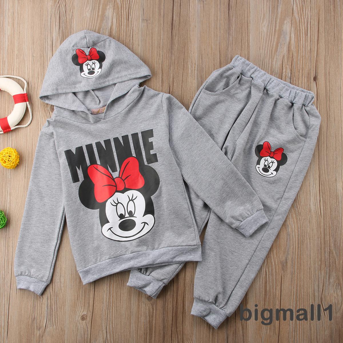 MINNIE Set Áo Hoodies Có Nón Dài Tay + Quần Dài Cho Bé Gái