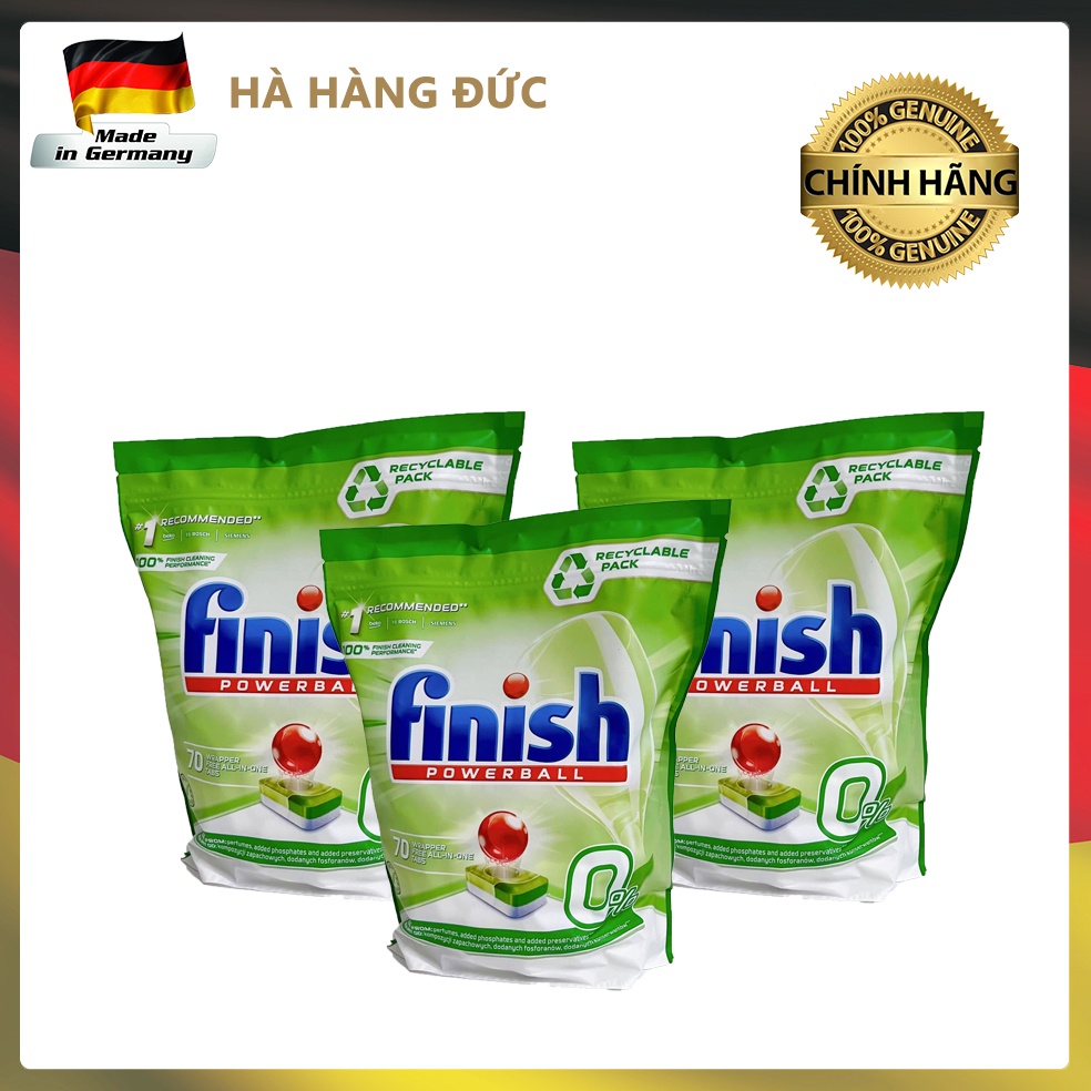 Viên rửa bát Finish Eco 0%, túi viên rửa bát - 70 viên, không mùi, an toàn, nhập Đức