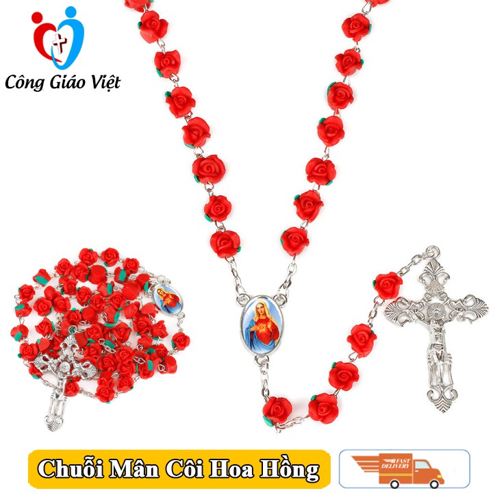 Tràng hạt mân côi Công Giáo hạt hoa hồng cao cấp, chuỗi mân côi thánh giá thời trang giúp lần chuỗi đọc kinh hằng ngày