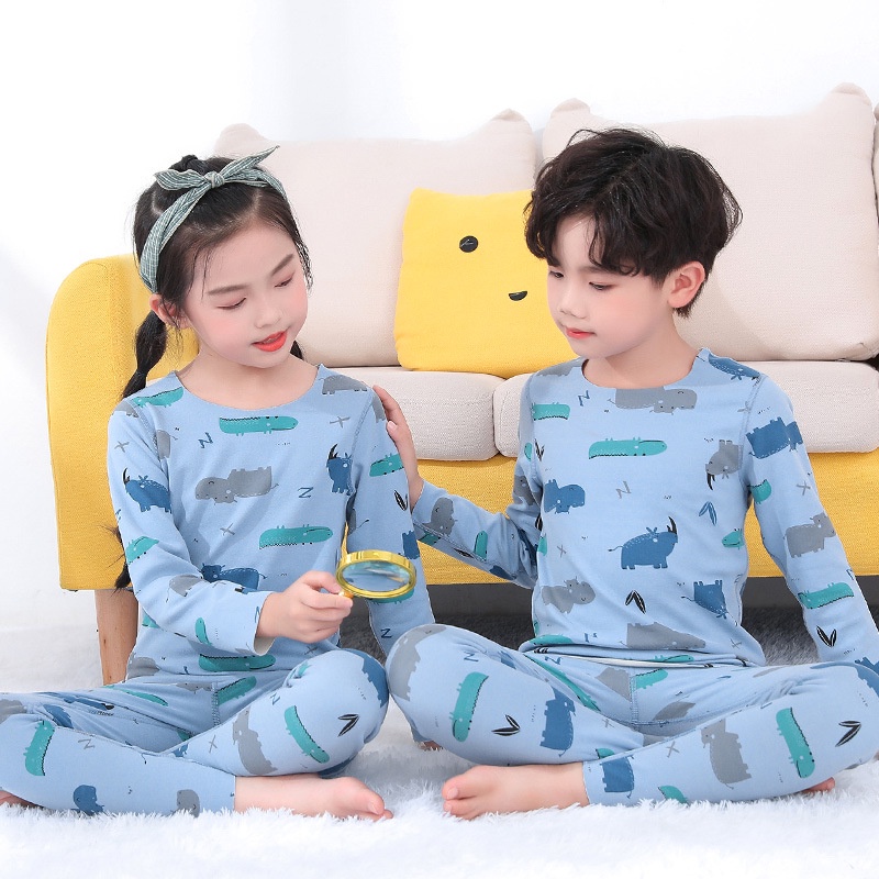 Bộ Đồ Ngủ 2 Món Không Đường May Cỡ Lớn 100-180 Thời Trang Thu Đông Cho Bé Trai