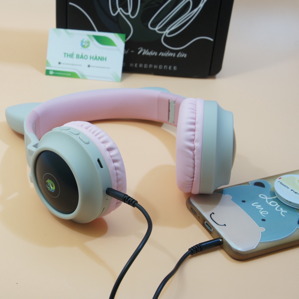 Tai Nghe Bluetooth Huqu BT028C - Hinh Con Mèo Phát Sáng Đẹp Mắt, Công Nghệ Không Dây 5.0