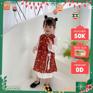 Áo dài hoa nhí chất nhung cách tân cho bé gái Magickids Váy bé gái hàng thiết kế phù hợp mặc Tết, sự kiện 21AO21011