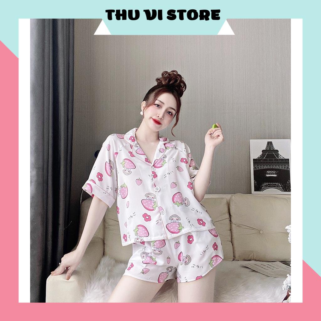 Bộ Ngủ Pijama, Đồ Lụa Mặc Nhà Áo Tay Ngắn  Hoa Văn Quần Sọc Chất Lụa Hoa Văn , Nhiều Màu Form Dáng Rộng Rãi Thời Trang C | BigBuy360 - bigbuy360.vn