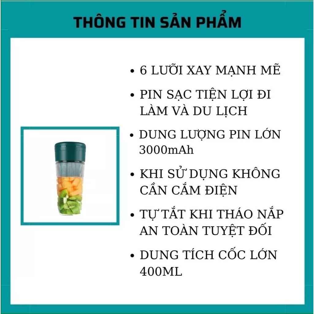 Máy xay sinh tố cầm tay mini đa năng, hàng cao cấp JUICER. Cốc thủy tinh, Pin Sạc 3000mAh. Bảo hành 12 Tháng - XUKI MART
