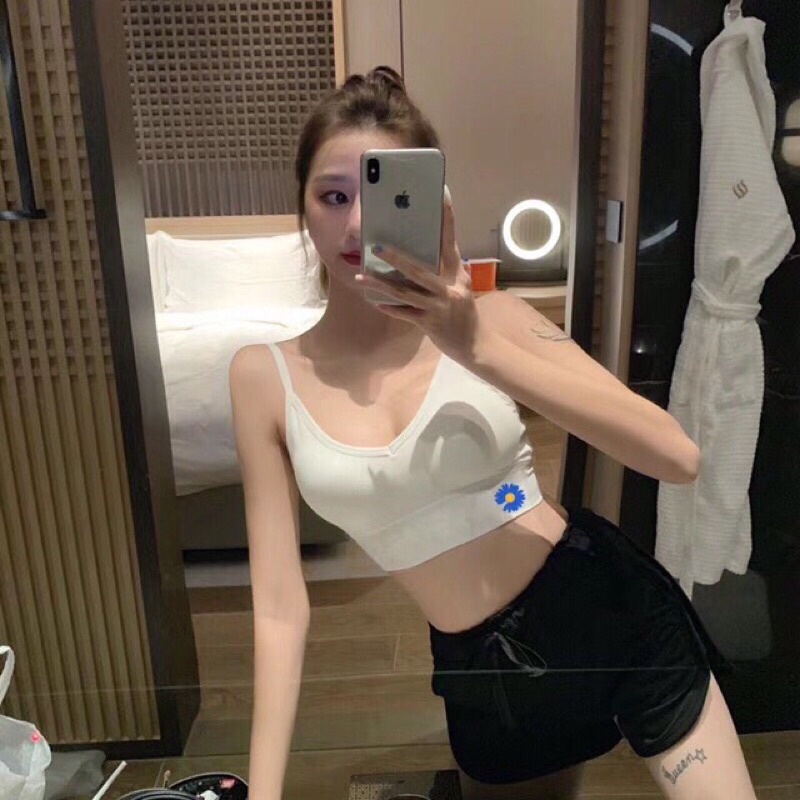 Áo bra len tăm hoa cúc  2 dây lưng dáng chữ U có đệm ngực loại ĐẸP 285