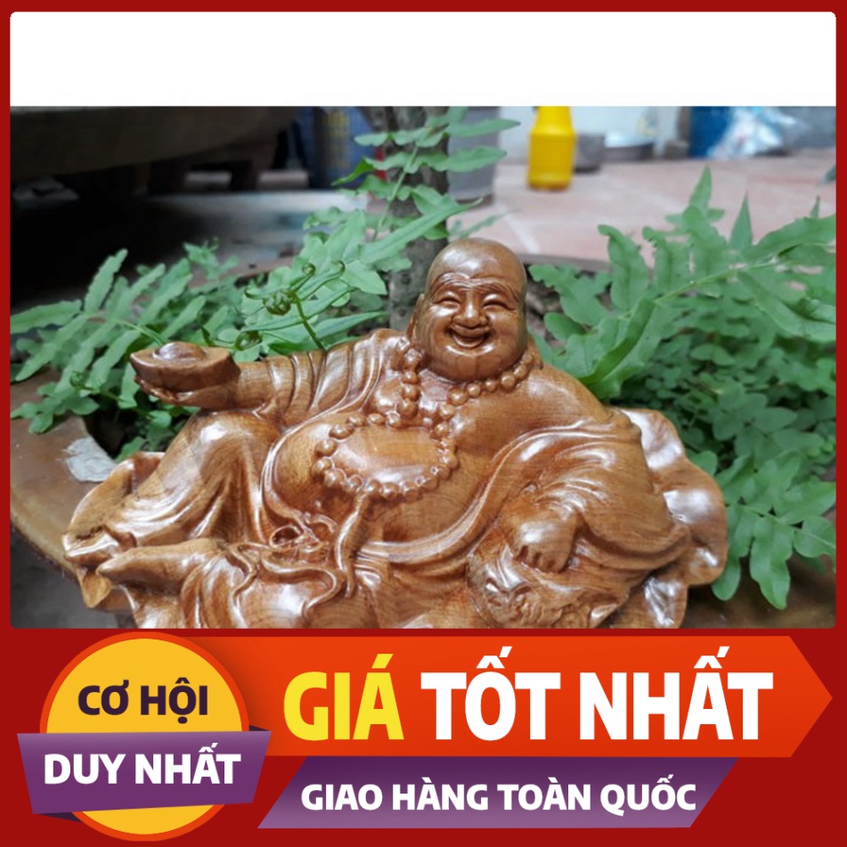 ((GIÁ GỐC )) Tượng Phật Di Lặc để xe ô tô ngồi lá sen gỗ bách xanh