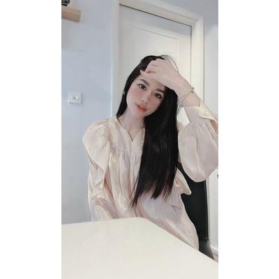 Áo sơ mi tơ óng bèo lụa bo tay