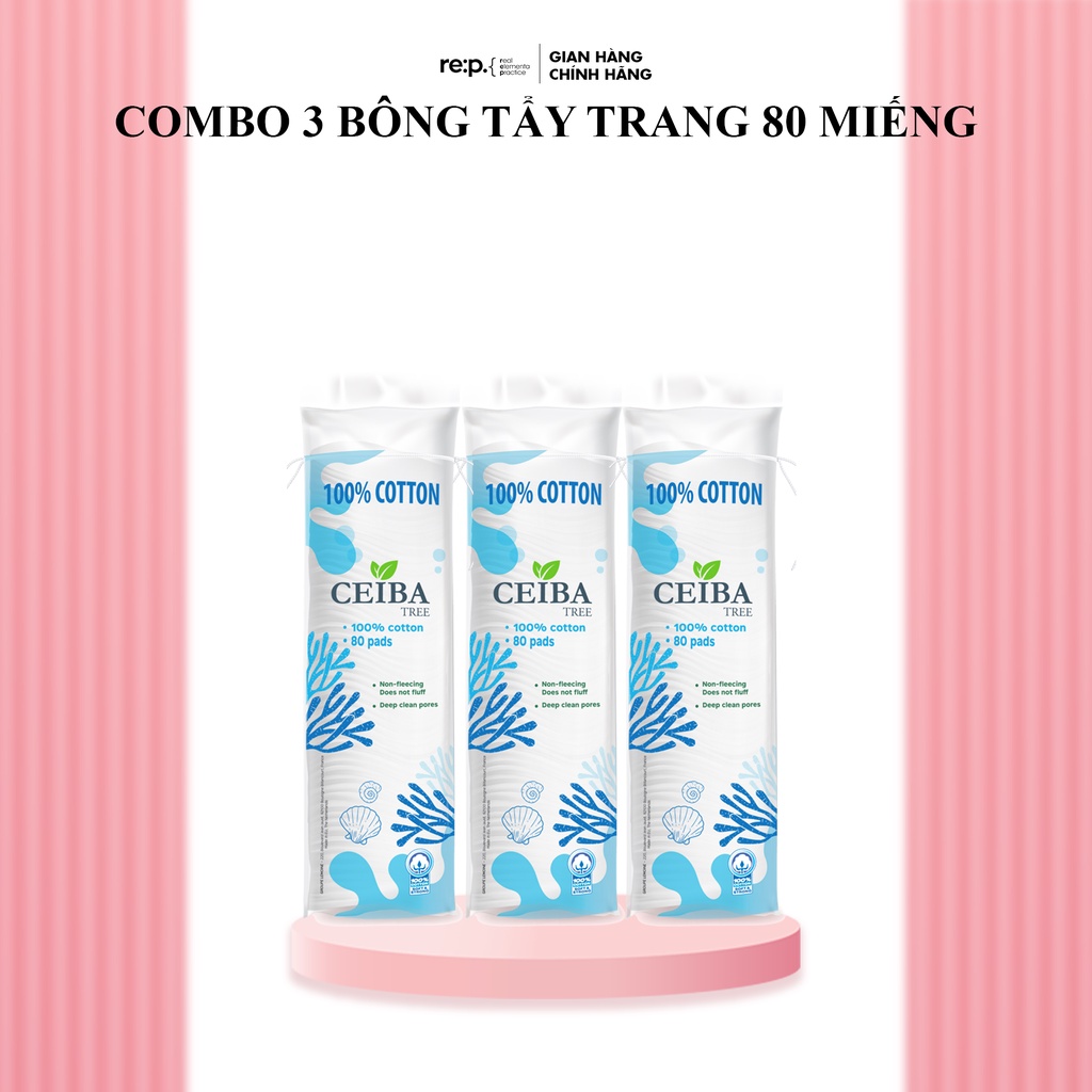 Combo 3 bông tẩy trang Cotton Ceiba 80 miếng 100% cotton siêu tiết kiệm dung dịch (80pads x3)