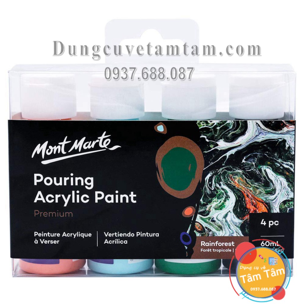 [ TÂM TÂM ]-Bộ màu đổ/ màu chảy Mont Marte Premium Pouring Acrylic Paint set 4 chai 60ml-Rainforest-PMPP4205 - []