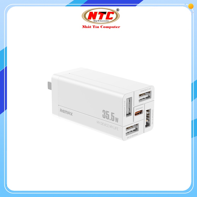 Cốc sạc nhanh 5 cổng Remax RP-U66 35.5W USB 2.4A và PD TypeC 20W  - Nhất Tín Computer