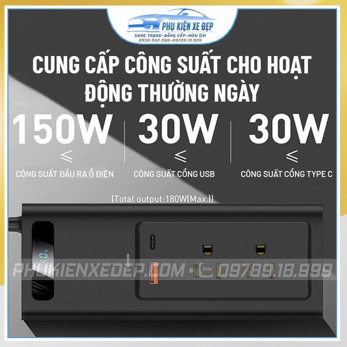 Bộ chuyển đổi nguồn điện 12V sang 110V CAO CẤP trên ô tô Baseus - Hàng chính hãng Bảo hành 01 năm