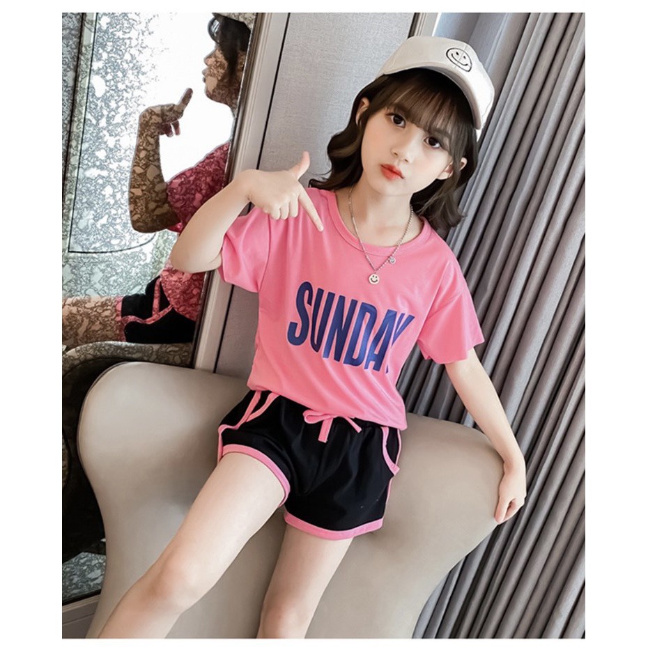 Bộ quần áo mùa hè cho bé gái từ 14-46kg mẫu SUNDAY vải cotton- set đồ bé gái