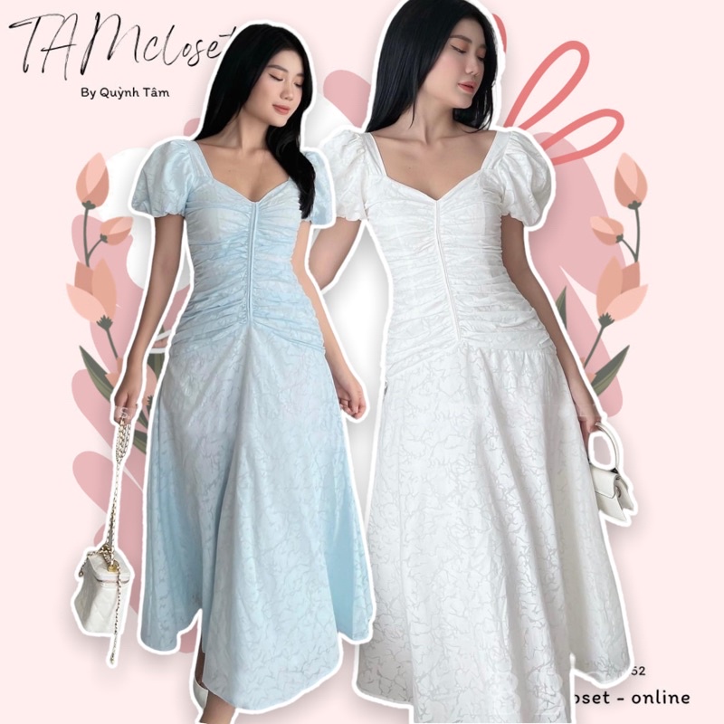 Đầm xoè nhún tay phồng - TK1010 ( Hoả tốc HCM - hình thật 100% )